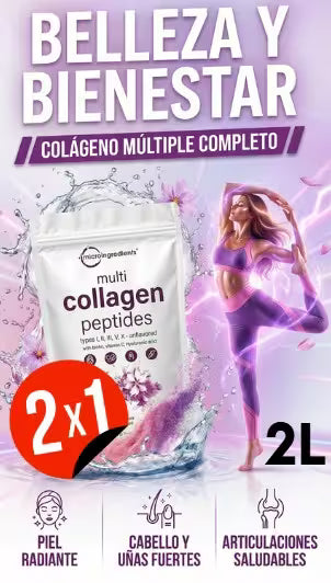 MULTI COLLAGEN PEPTIDOS 5 EN 1 ® Glow real, piel tensa, cero dolores articulares.