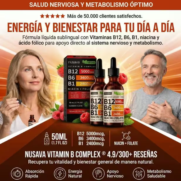 GOTAS LIQUIDAS de vitamina B12 y B6, B1 - apoyando para el metabolismo energético, el sistema nervioso y el bienestar general.